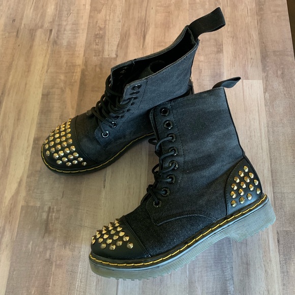 Gia Mia Studded Denim Hip Hop Boots - Picture 1 of 4